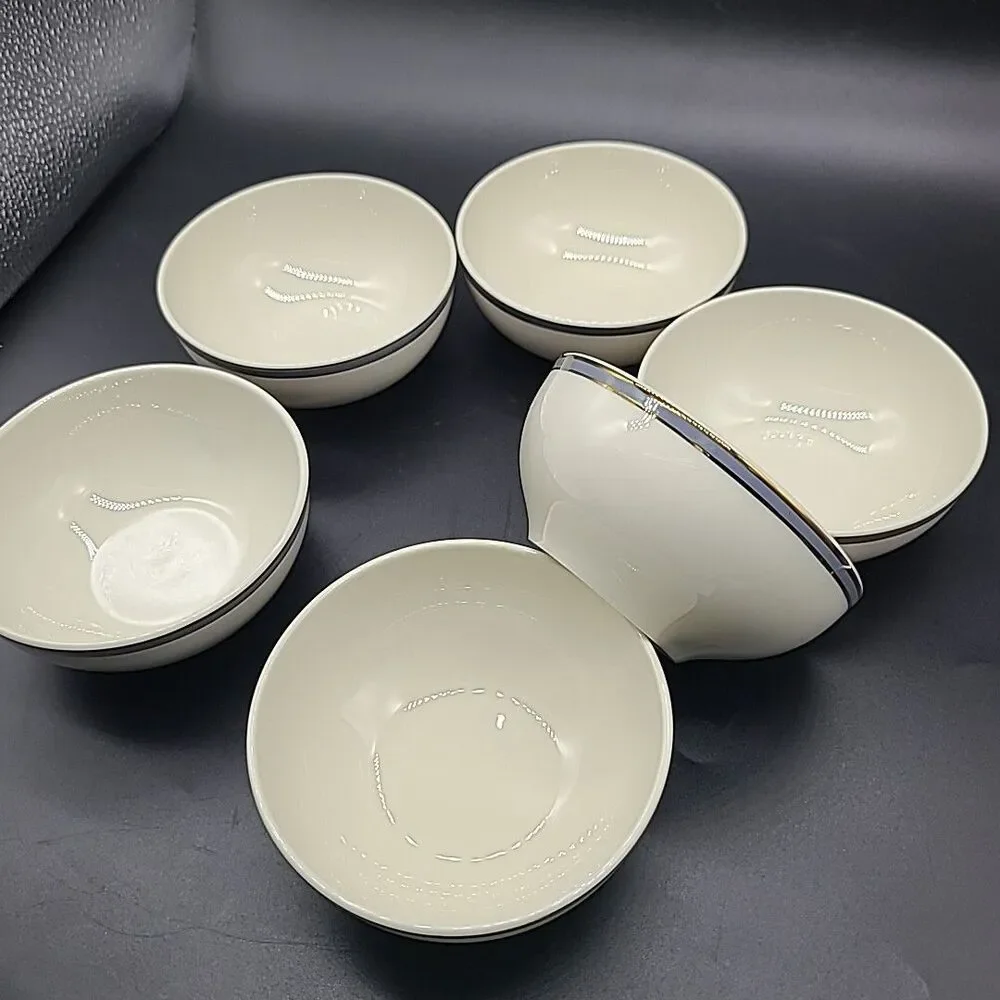 Pickard Set (6) BOWLS Fruit Dessert Snack Gray Gold Rim 4.5